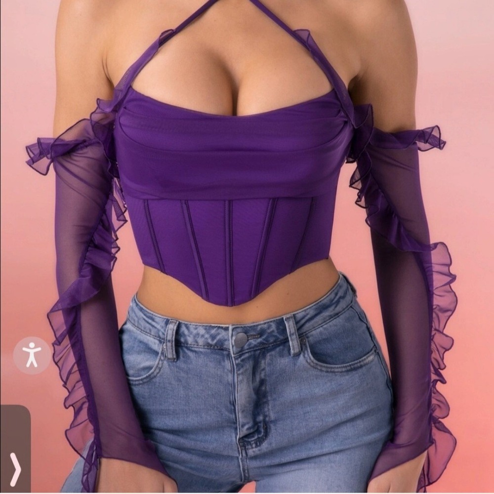 Oh Polly US8  Filia Purple Frill‎ Detail Crisscross Crop Top Corset Club Sexy